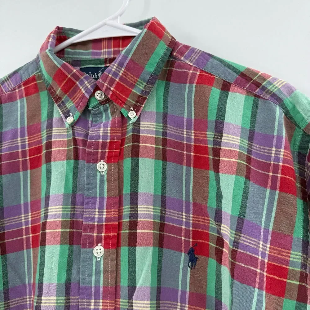 Polo Ralph Lauren Men's Blake Short Sleeve Green Red Button Up Shirt Size medium